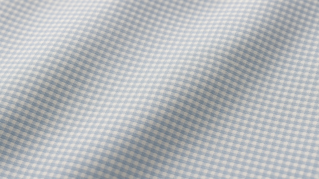 Close-up of a light blue and white woven check